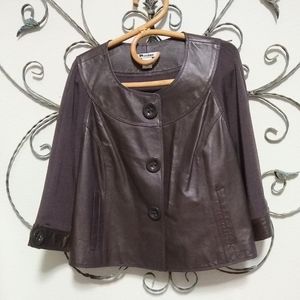 PETER NYGARD brown leather and knit jacket, L